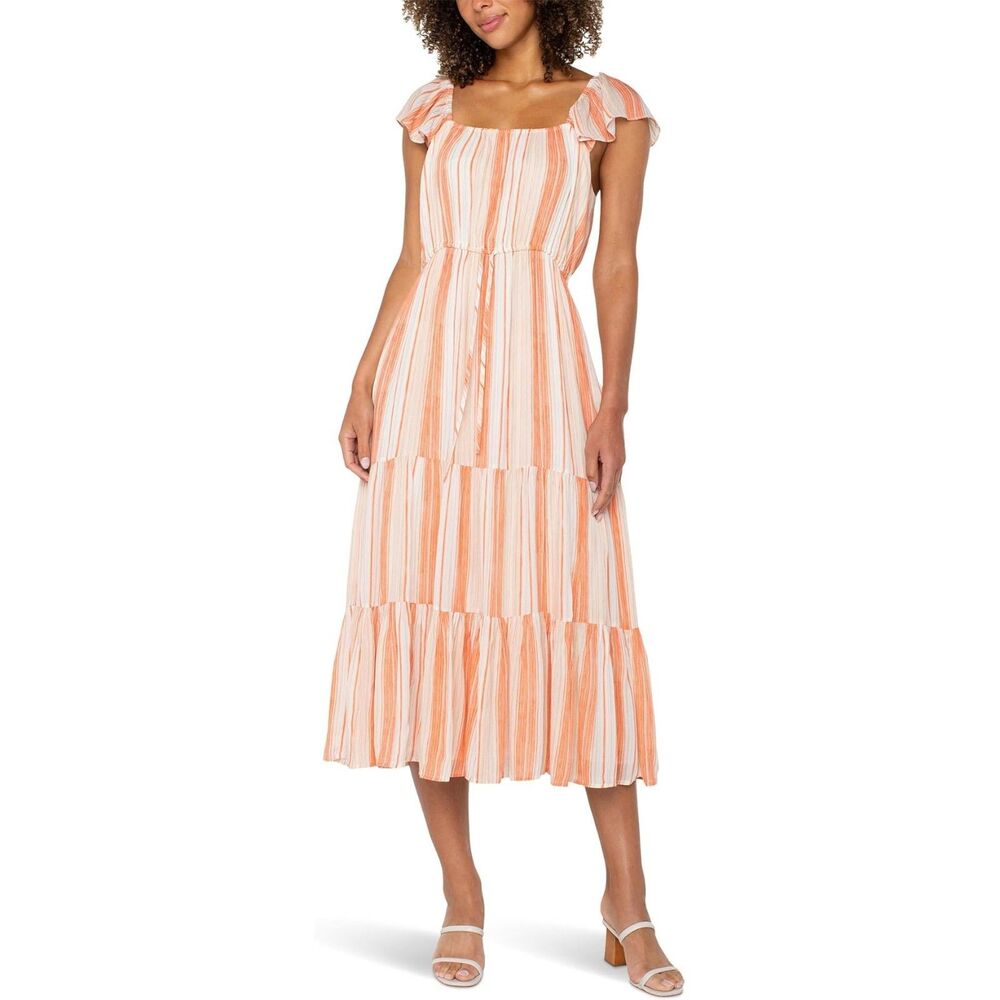 NWT Liverpool Women's Flutter Sleeve Woven Maxi Dress with Cinched Waist. Size M